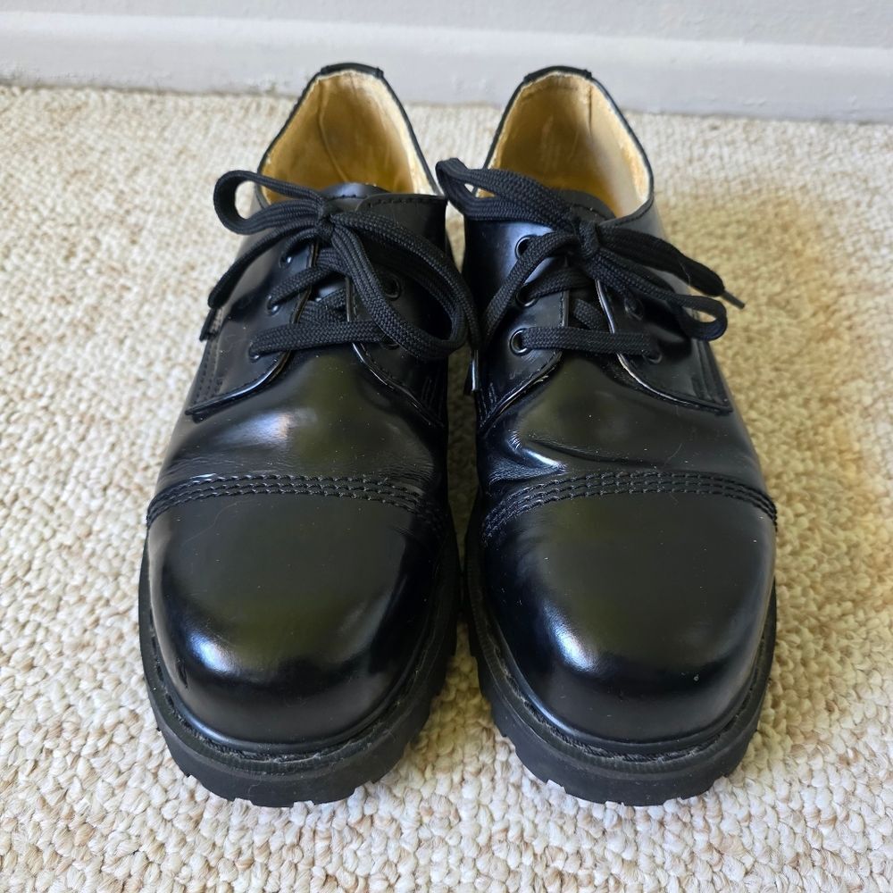 Vintage Mens Demonia Black Leather Steel Toed Shoes Size 10 - Picture 3 of 11